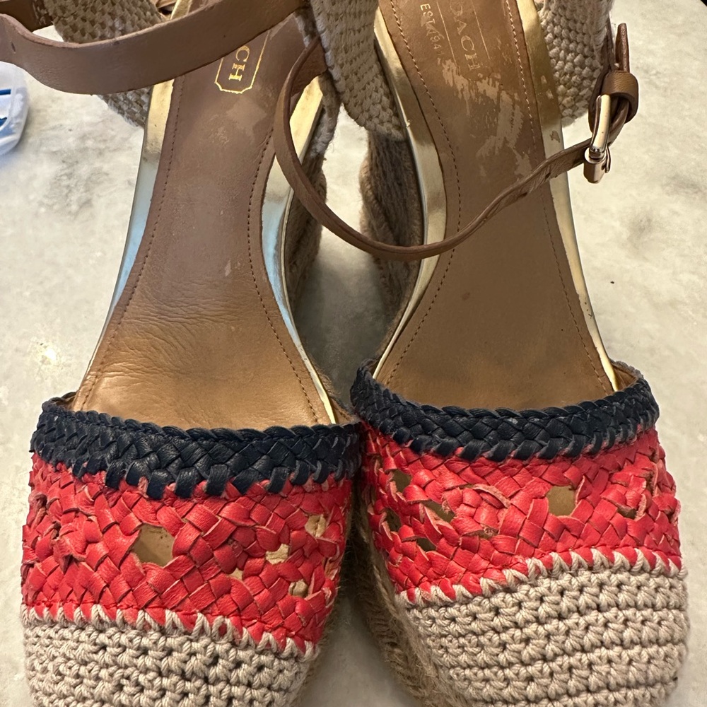 Coach Women's Red and Tan Espadrille Sandals